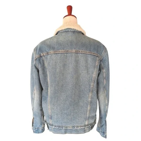 Levis Mens Sherpa Lined Trucker Jacket Light Wash Blue Denim Small Unisex - Picture 4 of 8